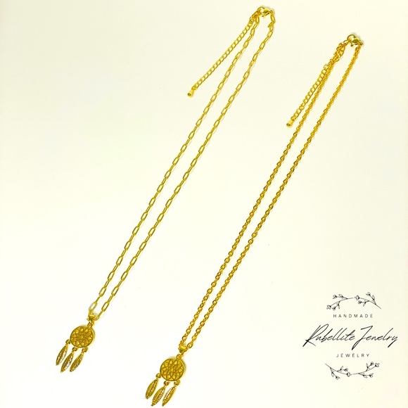Gold filled Dreamcatcher Charm Necklace Link Chain Necklace Gold Chain Necklace - Picture 4 of 8